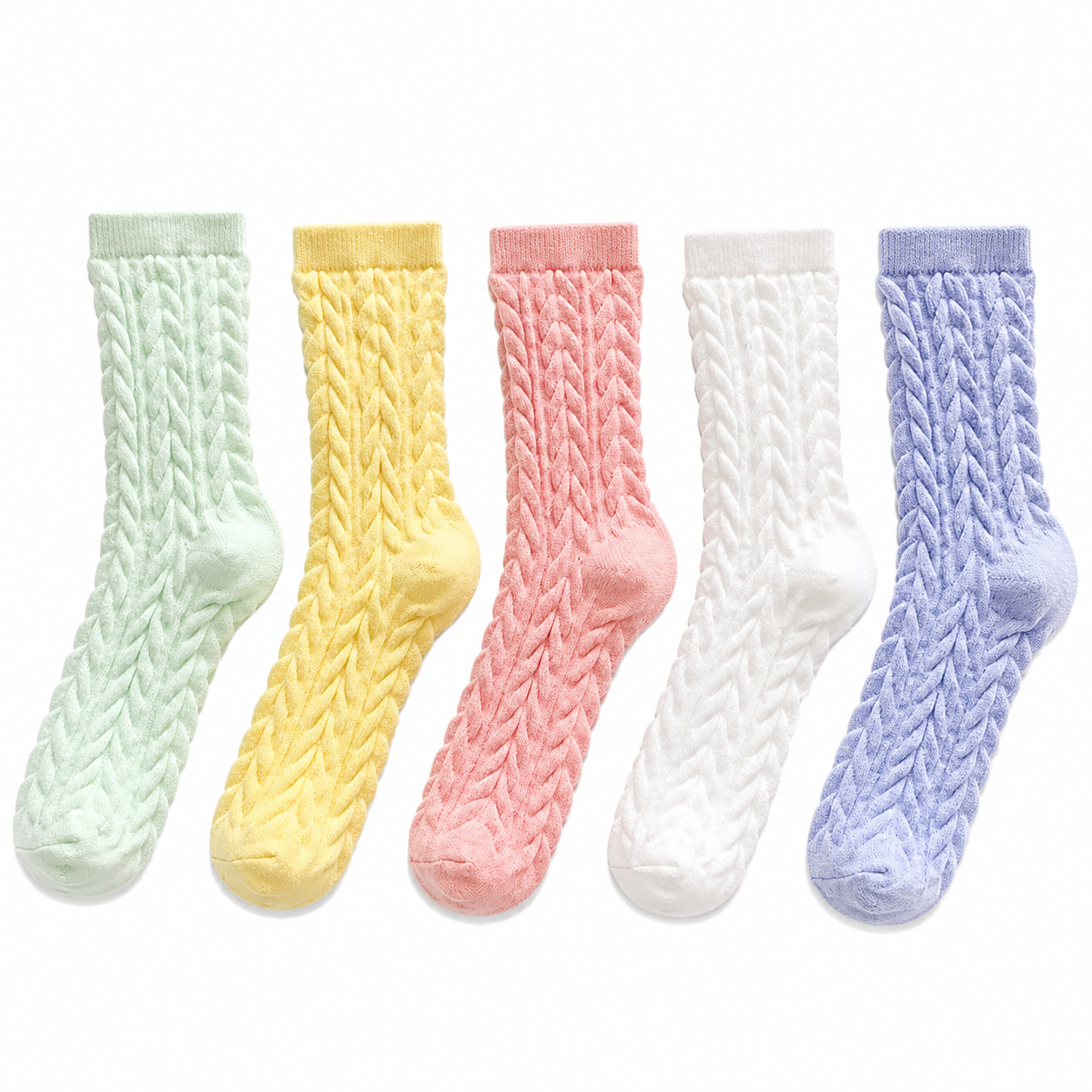 Cable Knit Mid-Calf Socks for Women - 5 Pairs - Stretch Cuff Slouch Style Green view 4