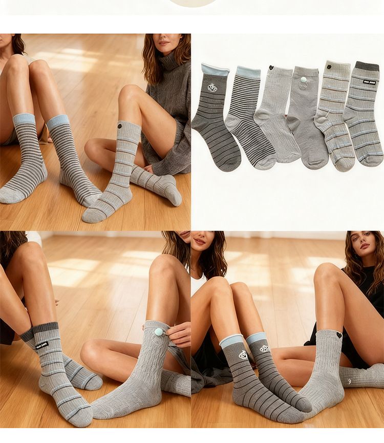 Unisex Grey Mid-Calf Socks view 2