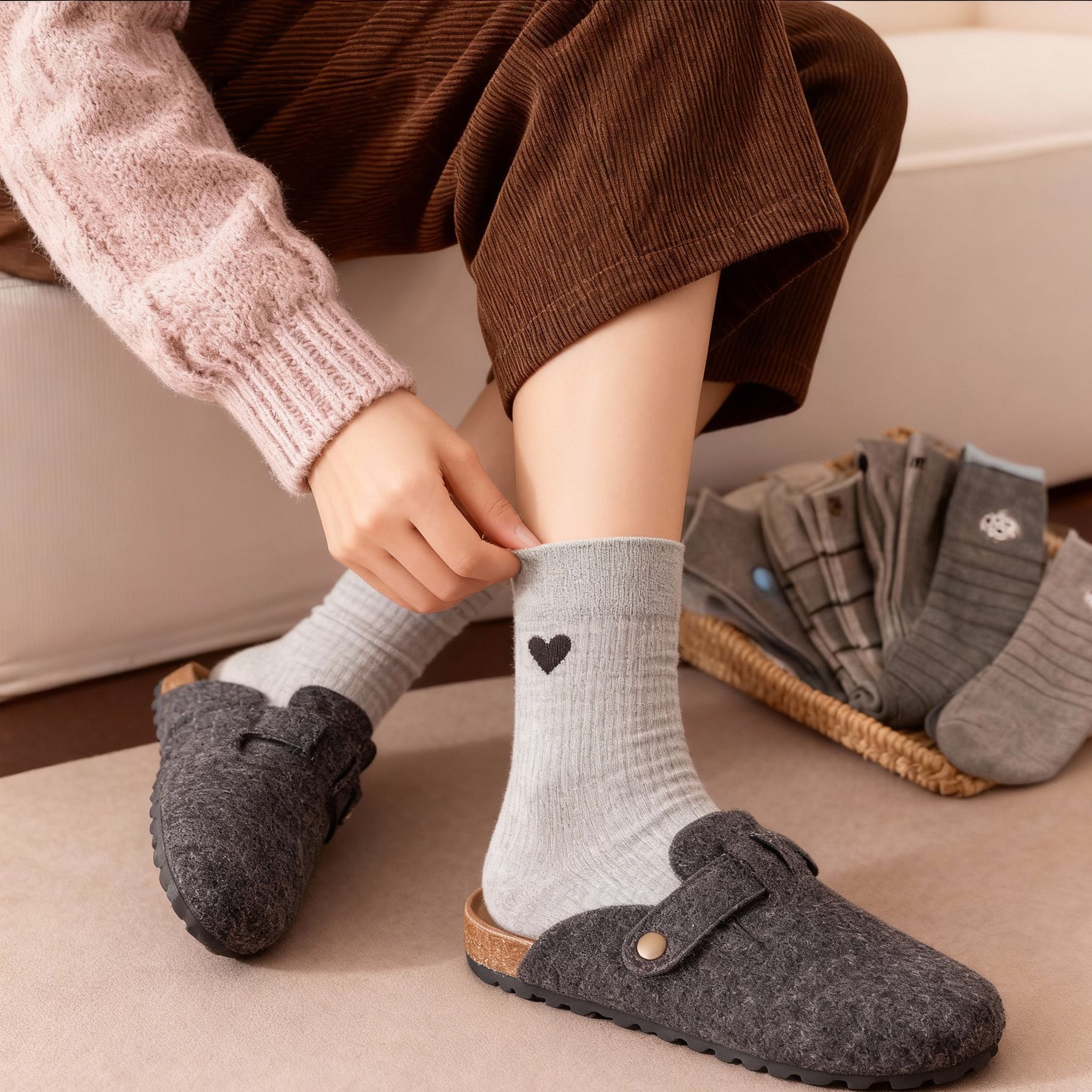 Unisex Grey Mid-Calf Socks view 4