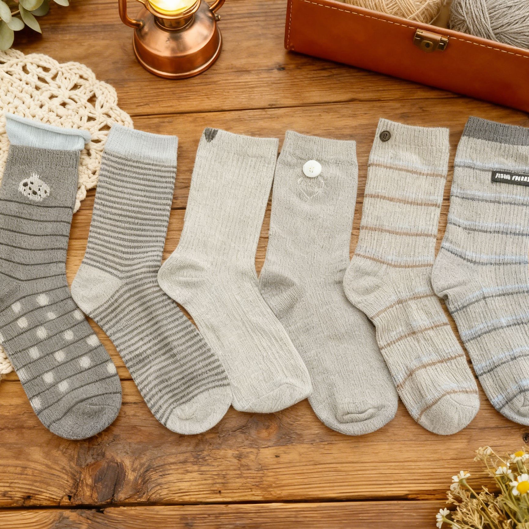 Unisex Grey Mid-Calf Socks view 6