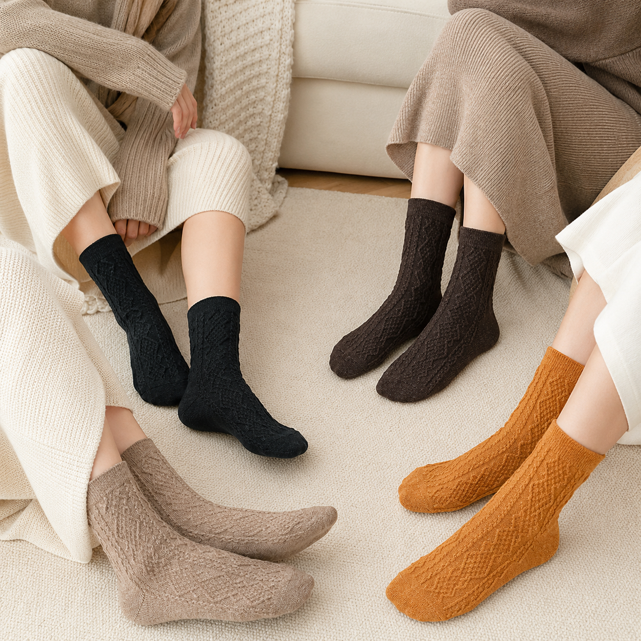 Diamond Knit Mid-Calf Socks for Women view 2
