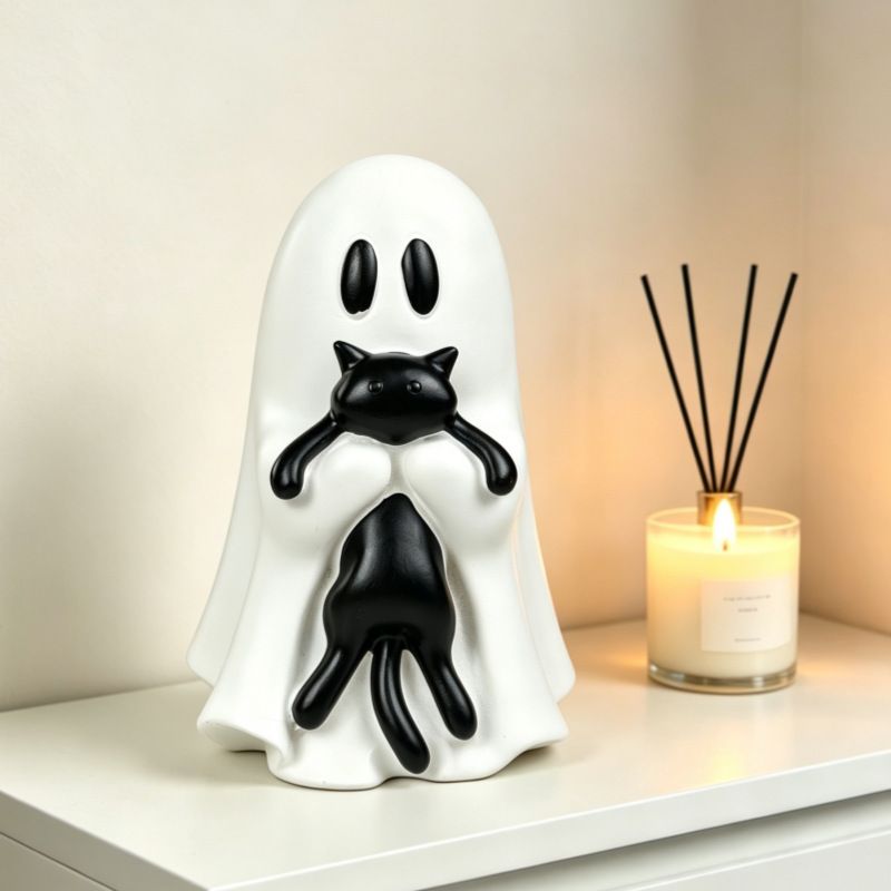 Ghost Cat Halloween Decoration (Small Size A)- Cute Desktop Ornament for Party view 2