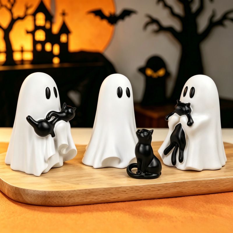 Ghost Cat Halloween Decoration (Small Size A)- Cute Desktop Ornament for Party view 4
