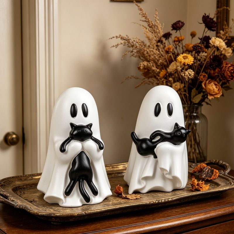 Ghost Cat Halloween Decoration (Small Size A)- Cute Desktop Ornament for Party view 6