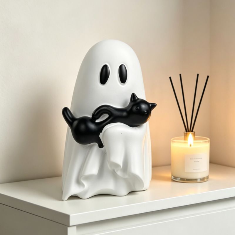 Ghost Cat Halloween Decoration (Large Size B)- Cute Desktop Ornament for Party view 2