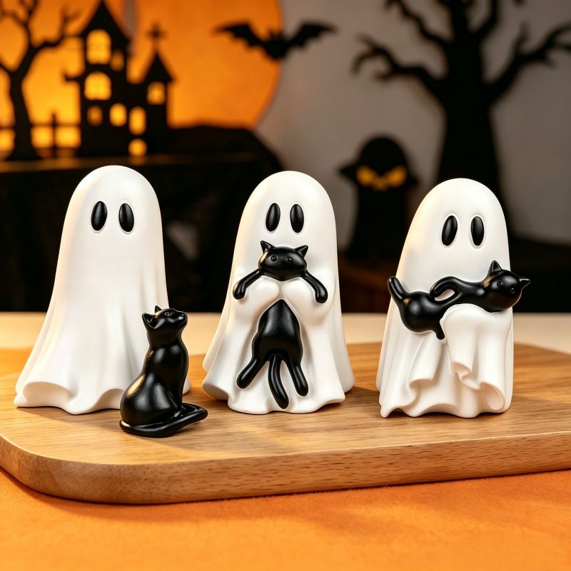 Ghost Cat Halloween Decoration (Large Size B)- Cute Desktop Ornament for Party view 3