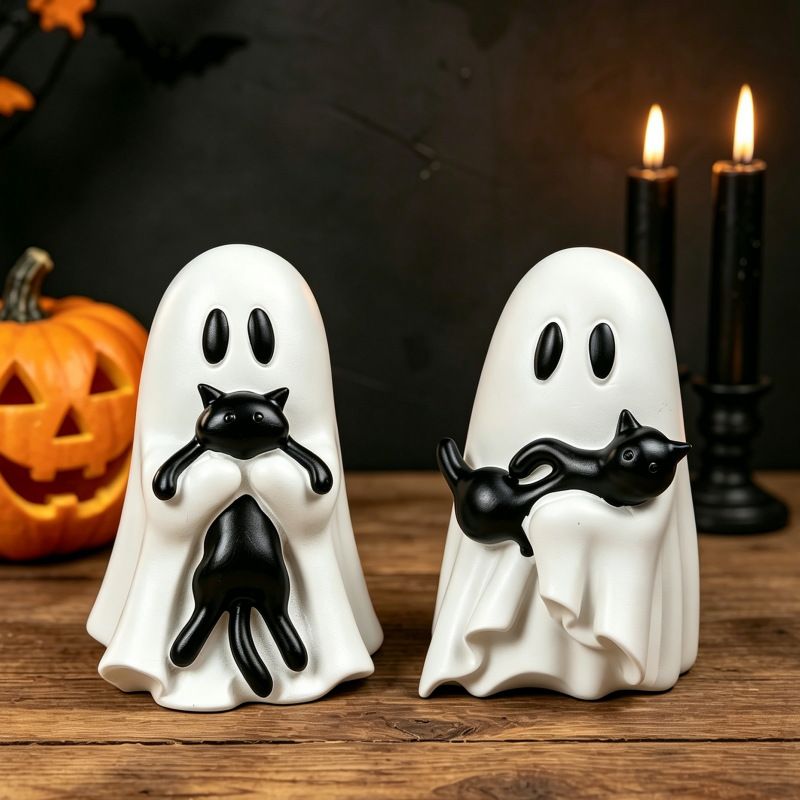 Ghost Cat Halloween Decoration (Large Size B)- Cute Desktop Ornament for Party view 5