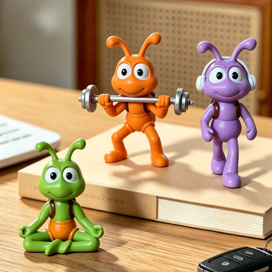 Cartoon Ant Figurine Desk Decor- Weightlifting Ants-Home Office Desk Decoration view 3