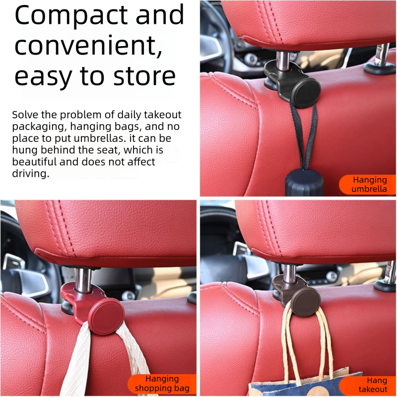 Black Car Headrest Hooks view 3