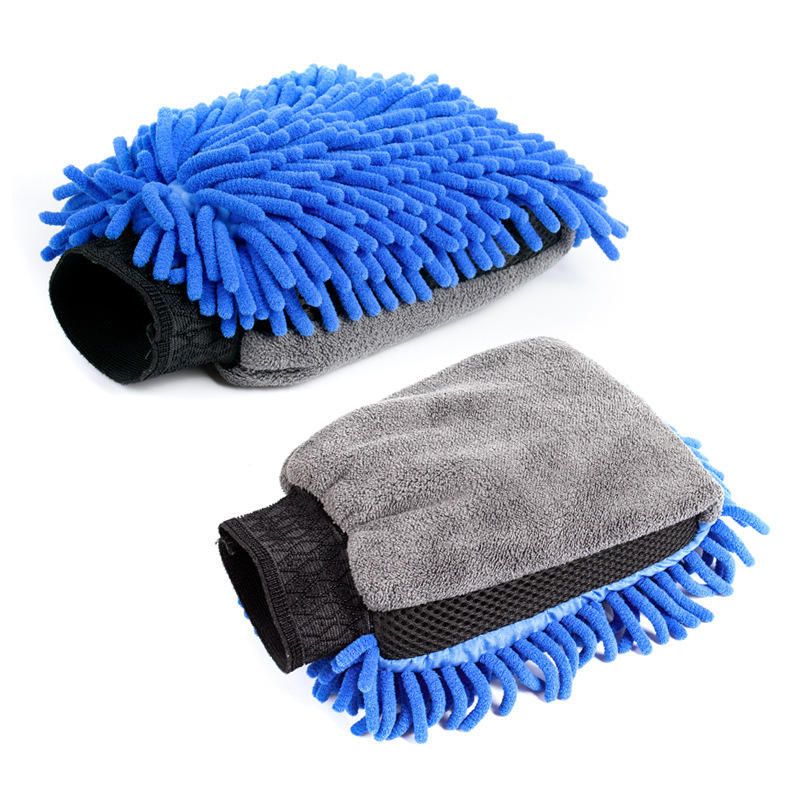 2 Pair Blue Chenille Car Wash Mitts