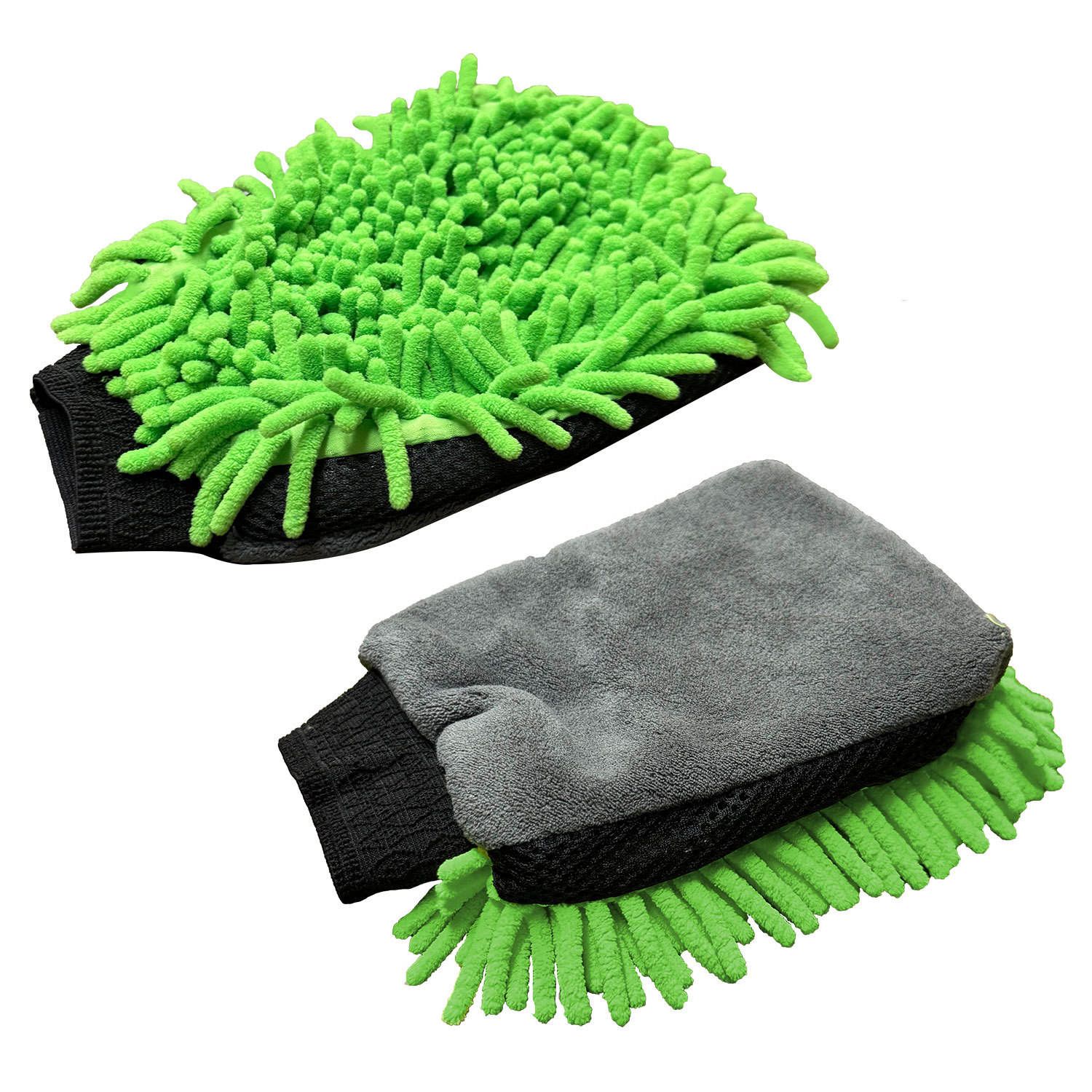 2 Pair Green Chenille Car Wash Mitts