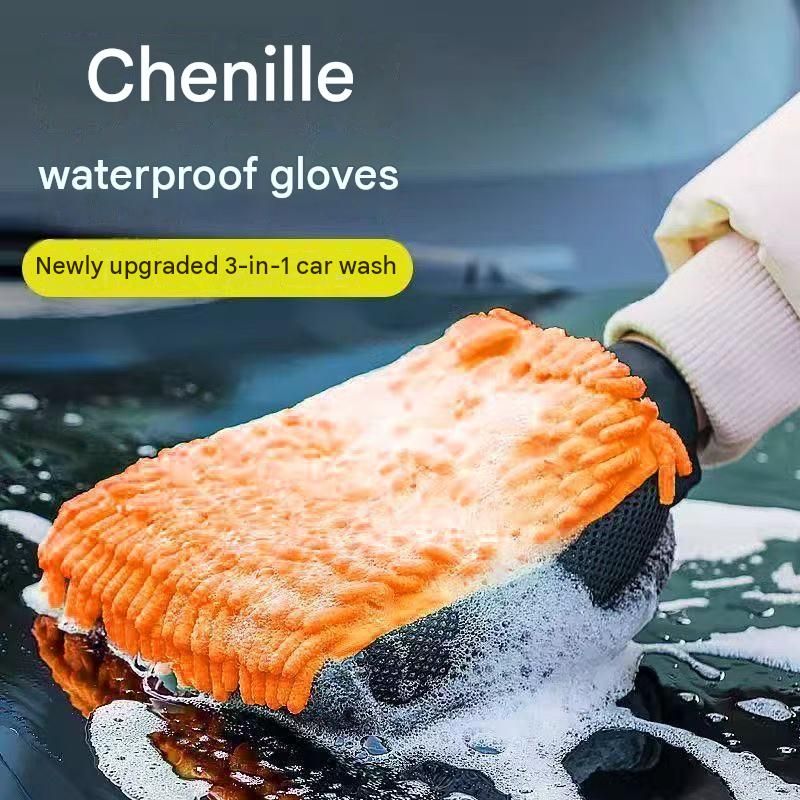 2 Pair Orange Chenille Car Wash Mitts view 3
