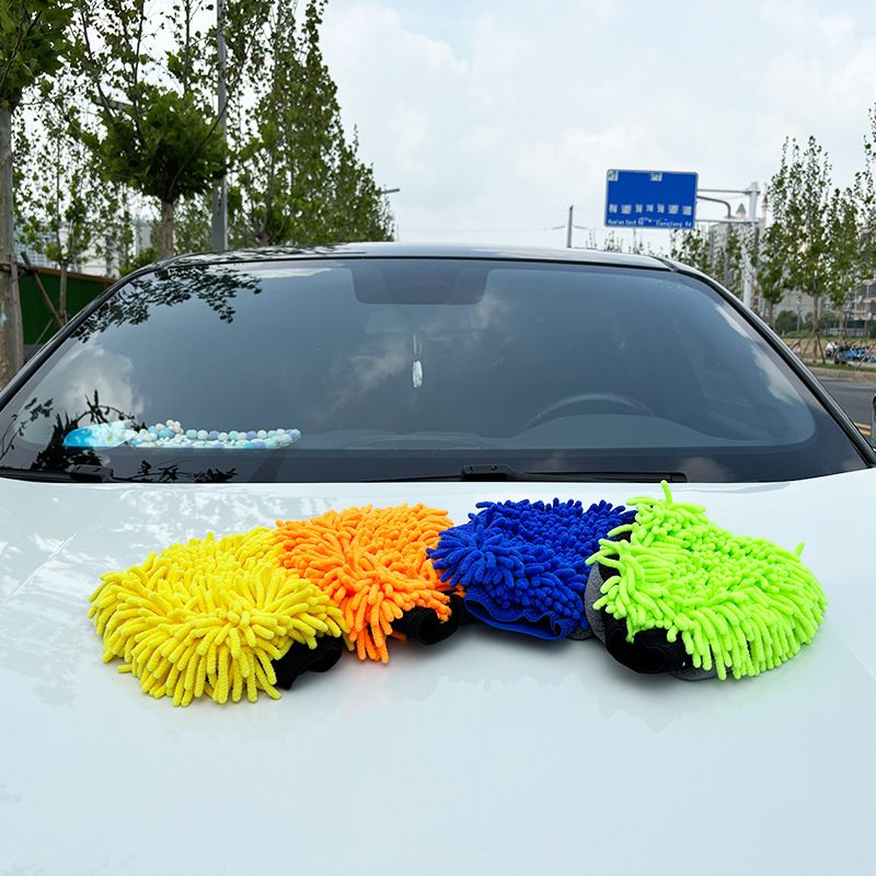 2 Pair Orange Chenille Car Wash Mitts view 4