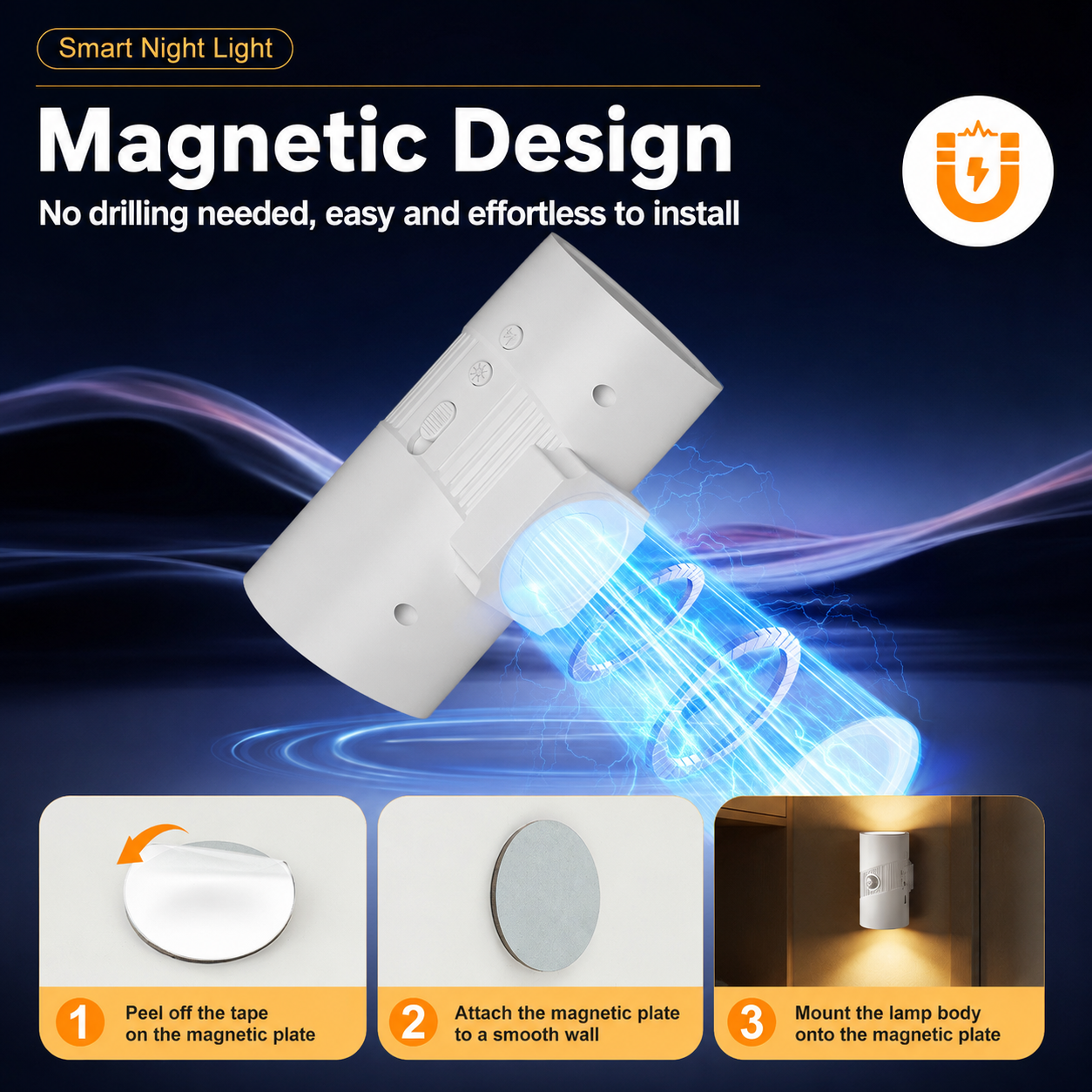 Black Rechargeable Magnetic Dual Direction Wall Lamp - Widely Triple Sensing view 5