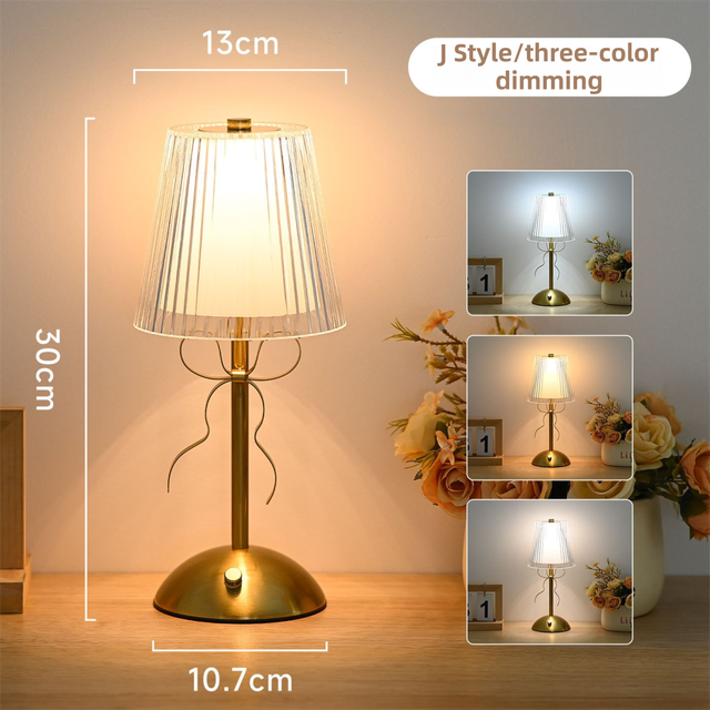 Creative Rechargeable Bow Table Lamp with Pleated Fabric Lampshade - Three