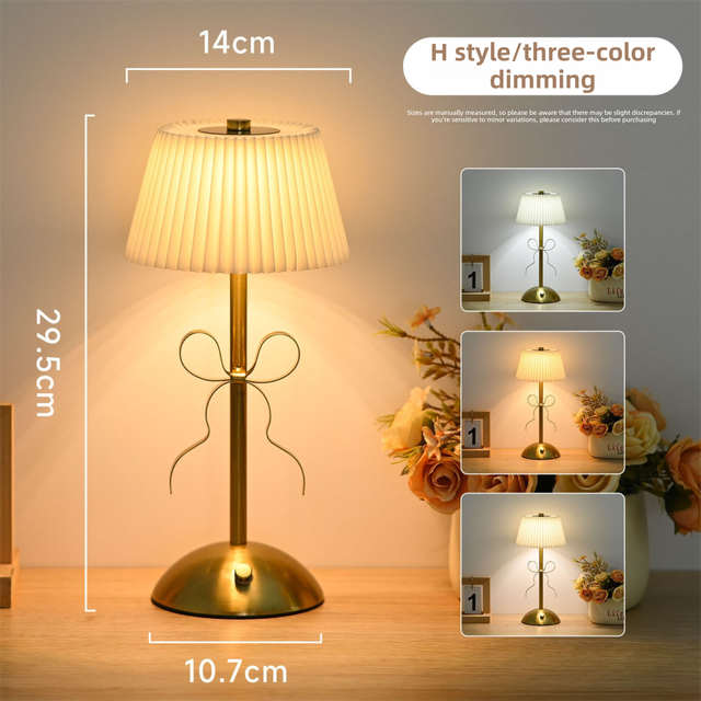 Creative Rechargeable Bow Table Lamp with Pleated Fabric Lampshade - Three