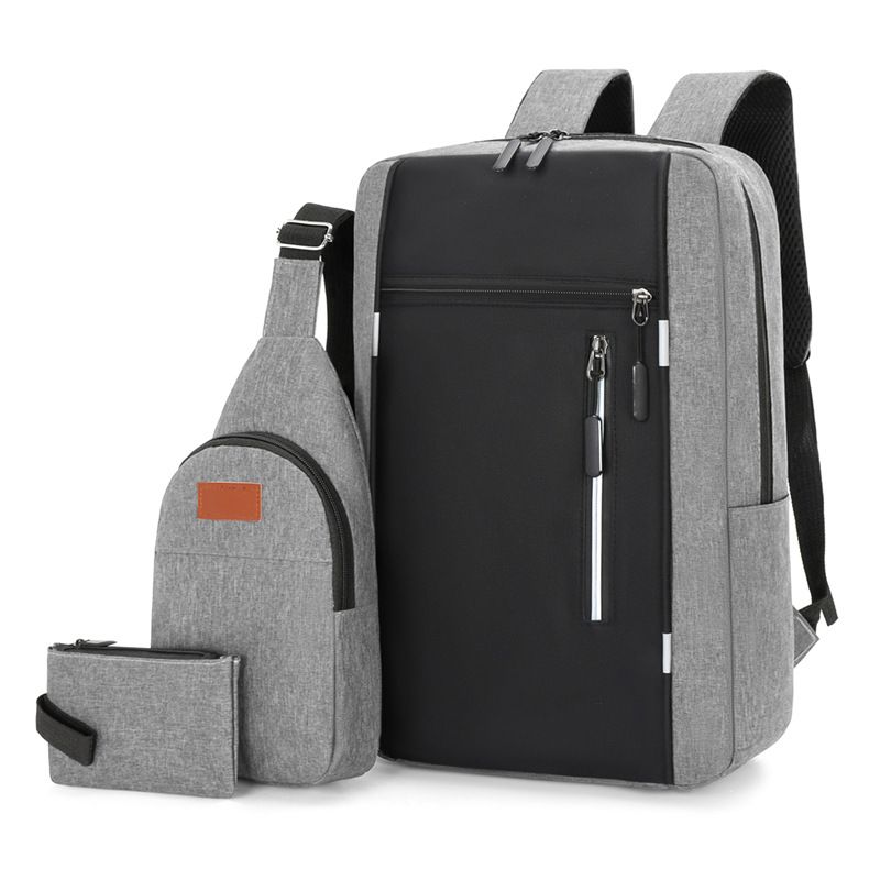 3-Piece Grey and Black Set Large Capacity Waterproof Business Travel Backpack