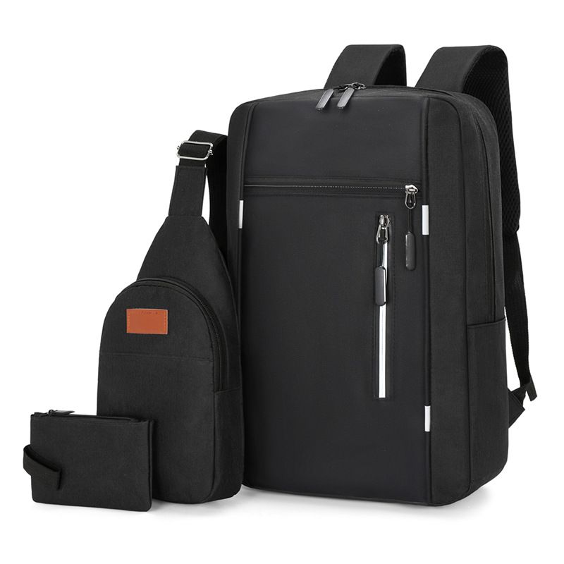 3-Piece Black Set Large Capacity Waterproof Business Travel Backpack +