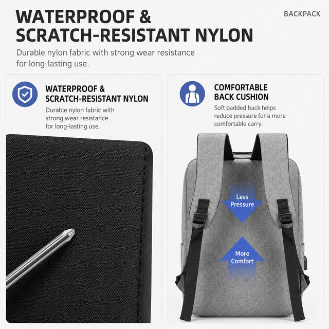 3-Piece Blue and Black Set Large Capacity Waterproof Business Travel Backpack view 2