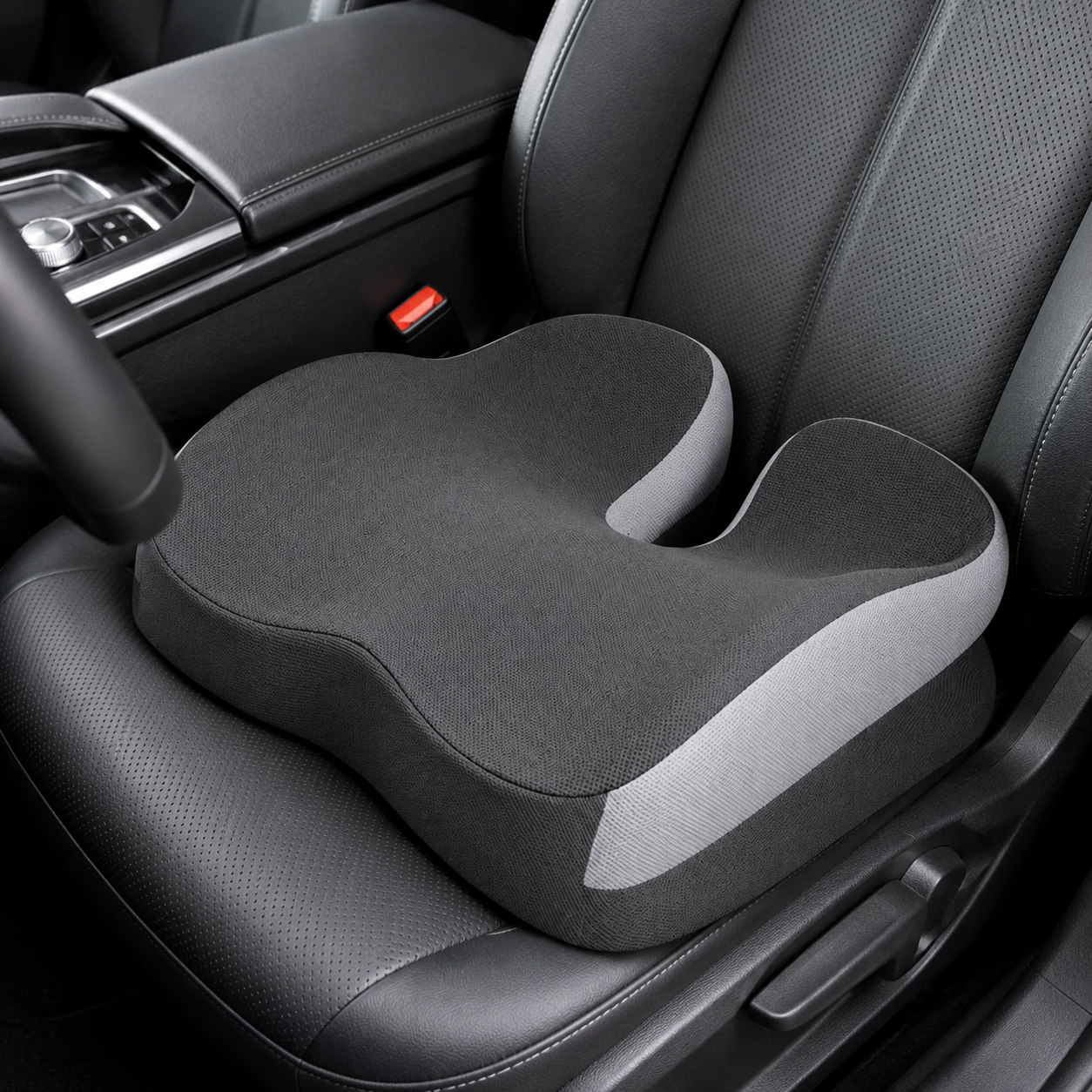 Black Ergonomic U-Shaped Double-Layer Raised Car Seat Cushion with Breathable view 5