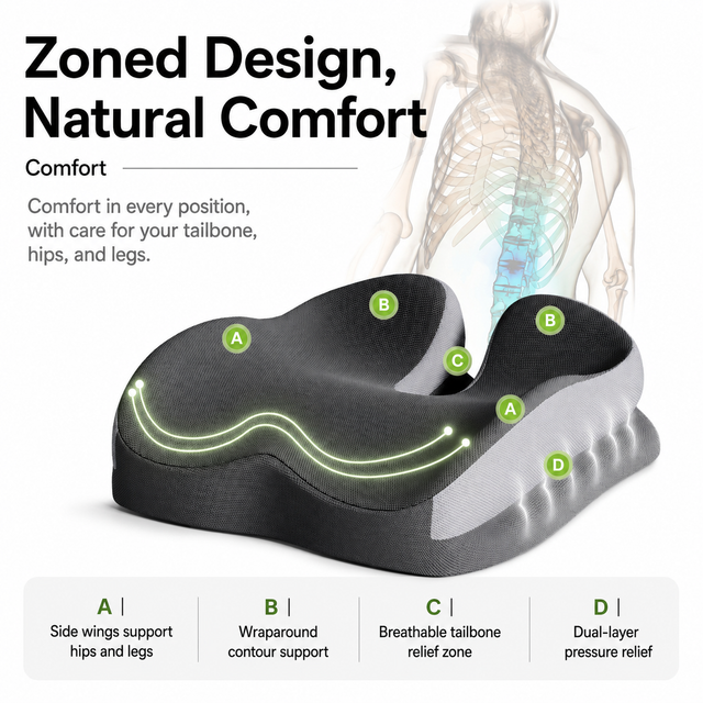 Blue Ergonomic U-Shaped Double-Layer Raised Car Seat Cushion with Breathable view 2