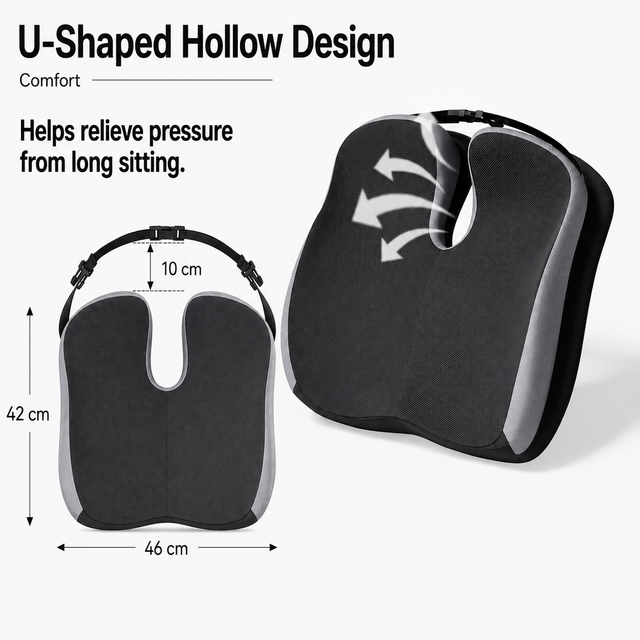 Blue Ergonomic U-Shaped Double-Layer Raised Car Seat Cushion with Breathable view 4