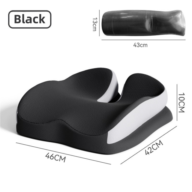 Black Ergonomic U-Shaped Double-Layer Raised Car Seat Cushion with Breathable
