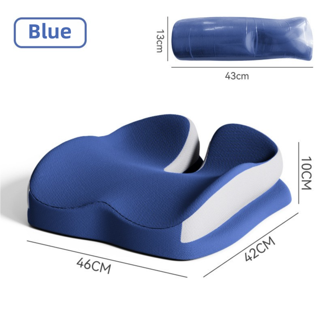 Blue Ergonomic U-Shaped Double-Layer Raised Car Seat Cushion with Breathable