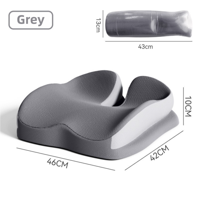 Grey Ergonomic U-Shaped Double-Layer Raised Car Seat Cushion with Breathable
