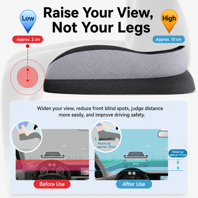Grey Ergonomic U-Shaped Double-Layer Raised Car Seat Cushion with Breathable view 3
