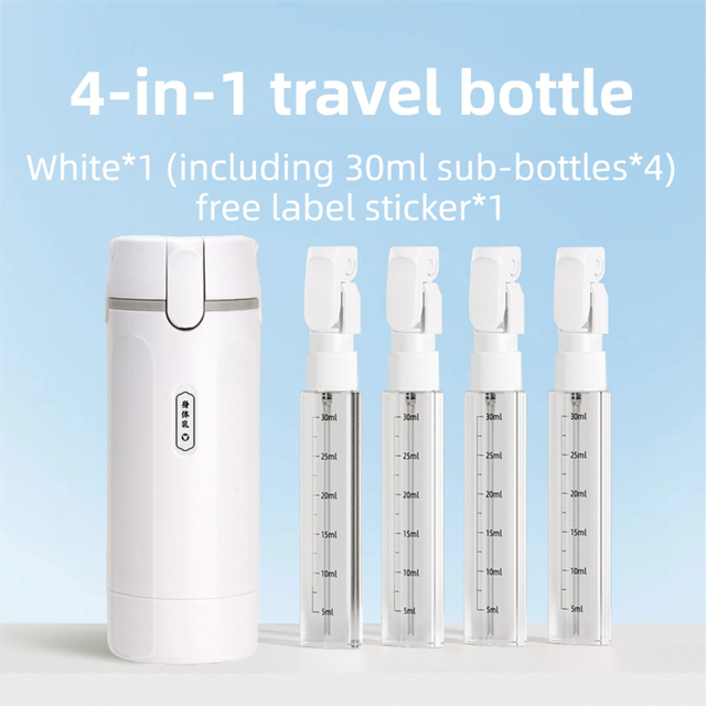 4-in-1 White Compact Travel Cosmetic Dispenser Bottle - 4 x 30ml Refillable