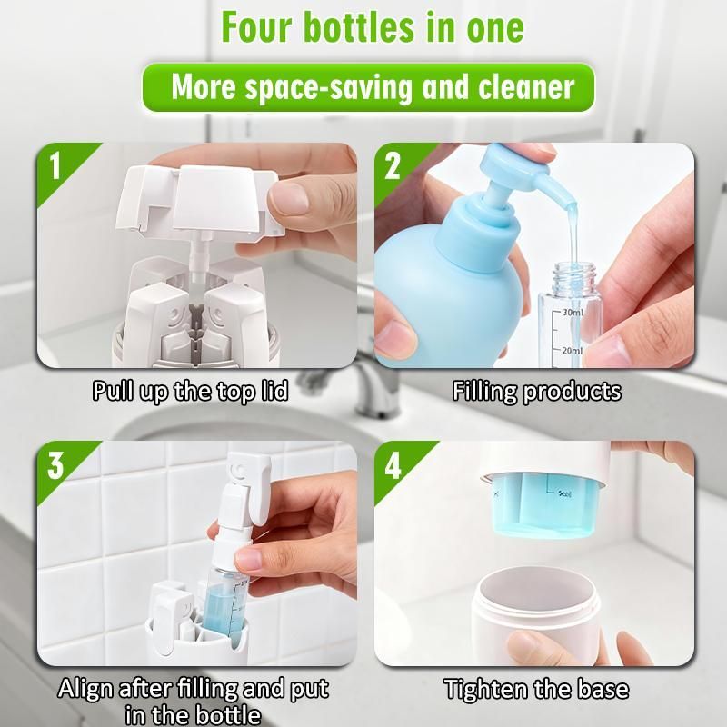 4-in-1 Green Compact Travel Cosmetic Dispenser Bottle - 4 x 30ml Refillable view 8