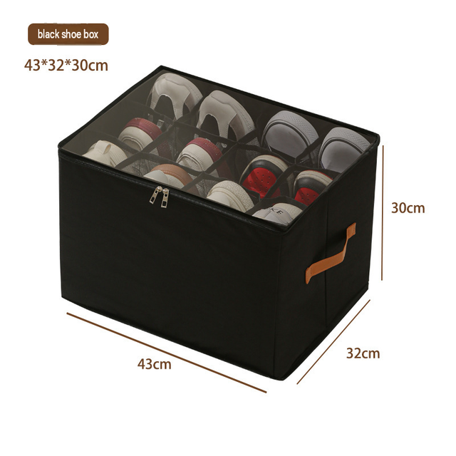 Black Foldable Shoe Storage Box with Dustproof Clear Top Window