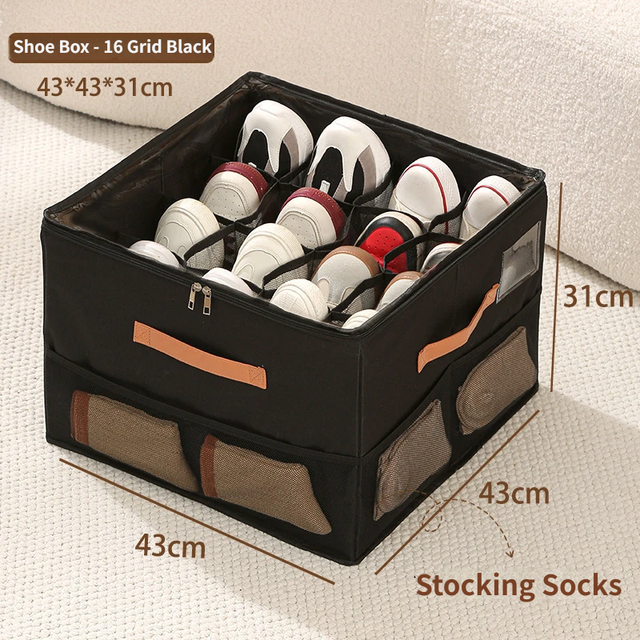 Black Foldable Shoe Storage Box with Dustproof Clear Top Window