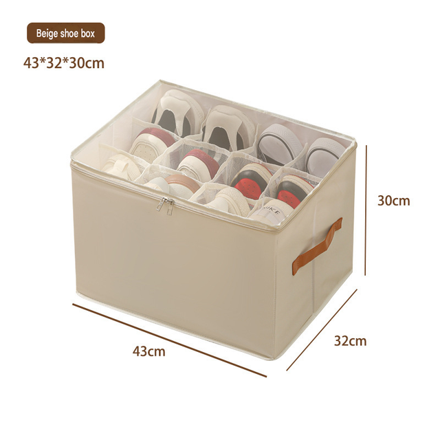 Beige Foldable Shoe Storage Box with Dustproof Clear Top Window