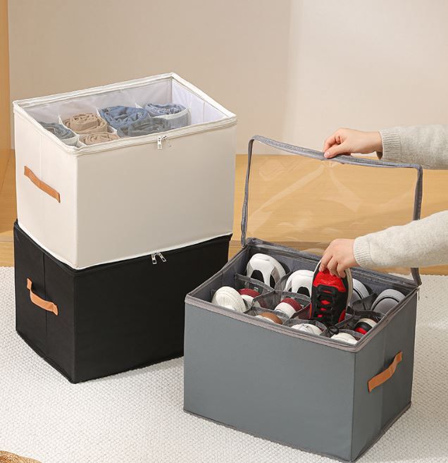 Beige Foldable Shoe Storage Box with Dustproof Clear Top Window view 5