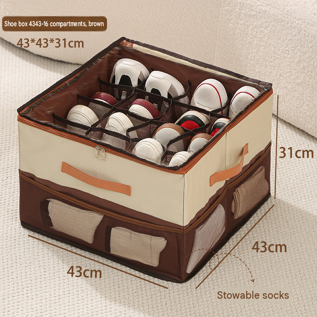Beige and Coffee Foldable Shoe Storage Box with Dustproof Clear Top Window