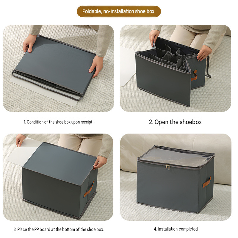 Beige and Coffee Foldable Shoe Storage Box with Dustproof Clear Top Window view 4