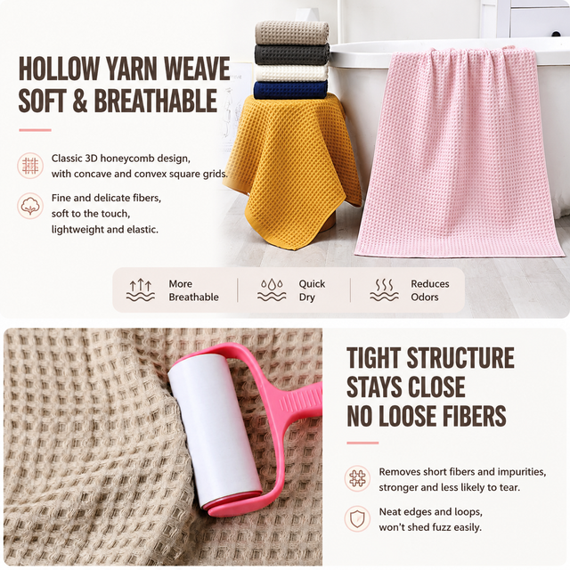 5 Piece Yellow Waffle Weave 100% Cotton Towel Set - Quick Dry Absorbent Bath Towel view 2