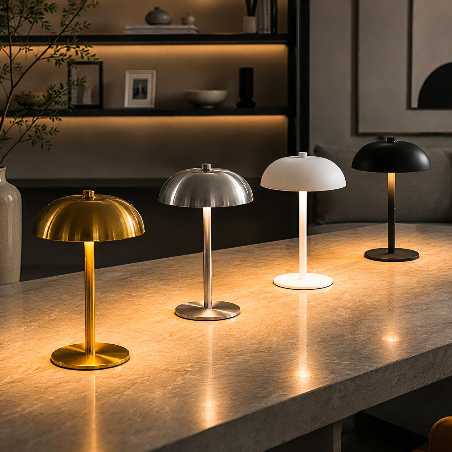 Silver Metal Mushroom Table Lamp with Top Touch Control view 5