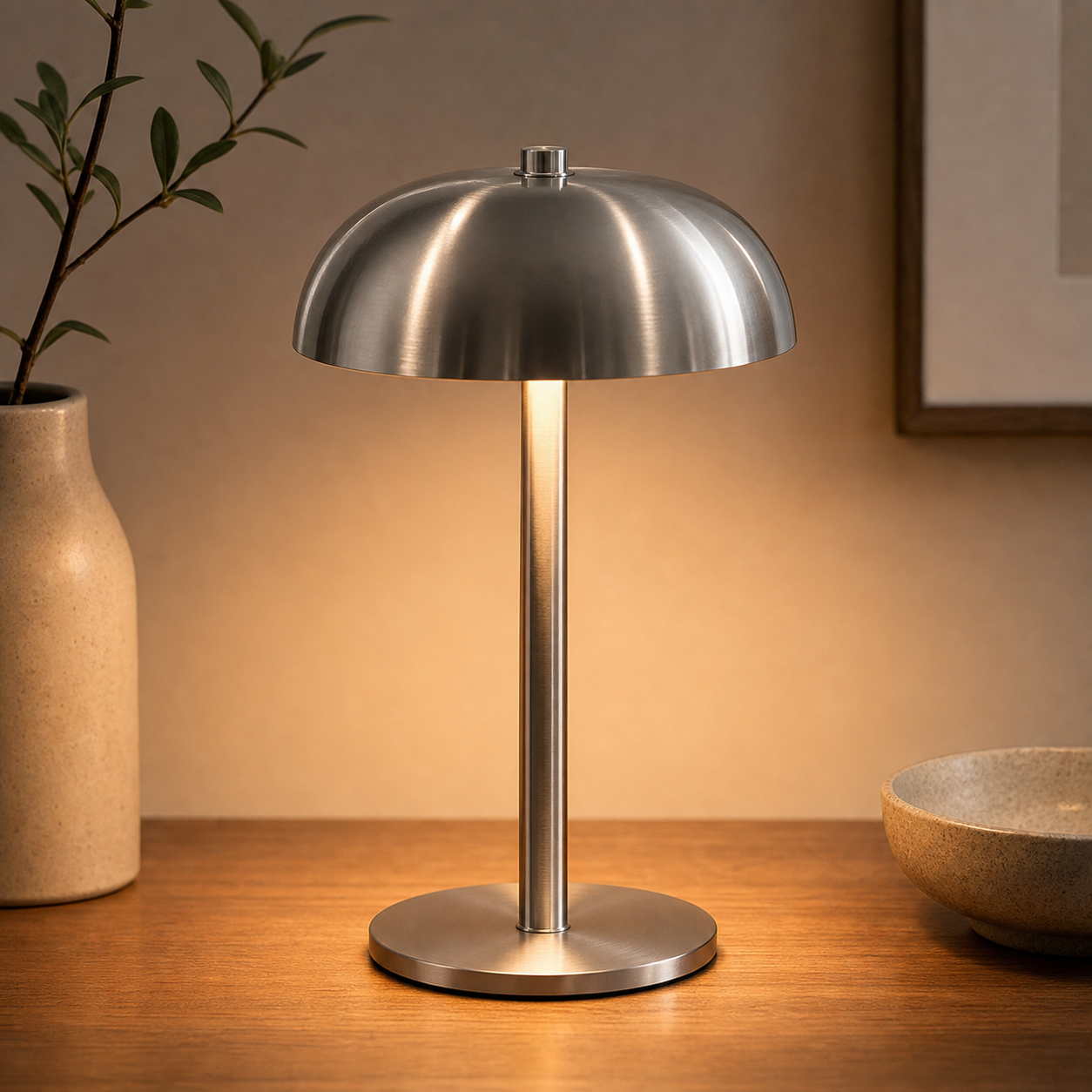 Gold Metal Mushroom Table Lamp with Top Touch Control view 2