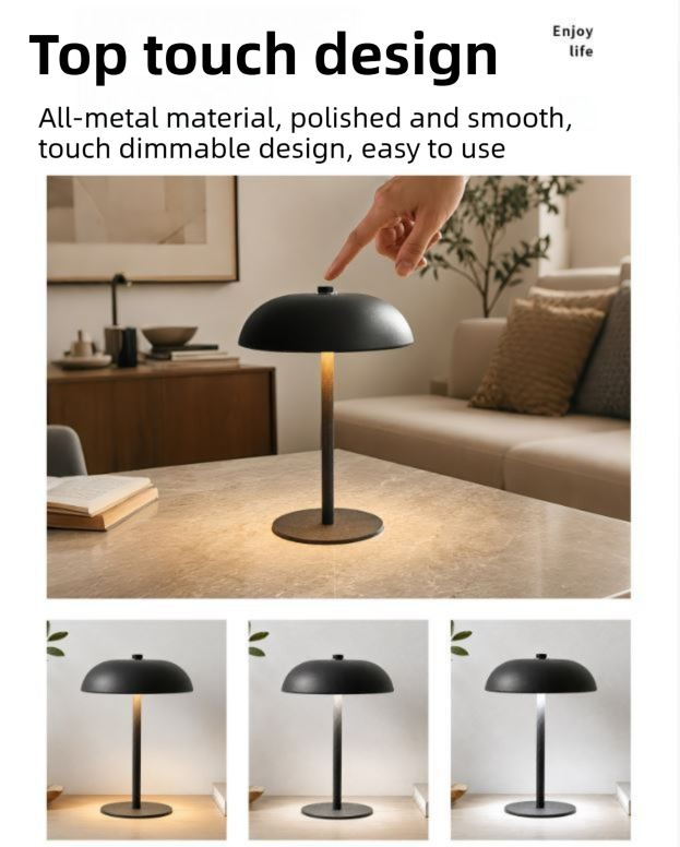 Gold Metal Mushroom Table Lamp with Top Touch Control view 3