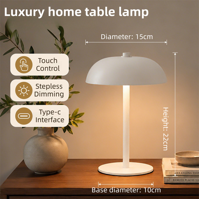 White Metal Mushroom Table Lamp with Top Touch Control