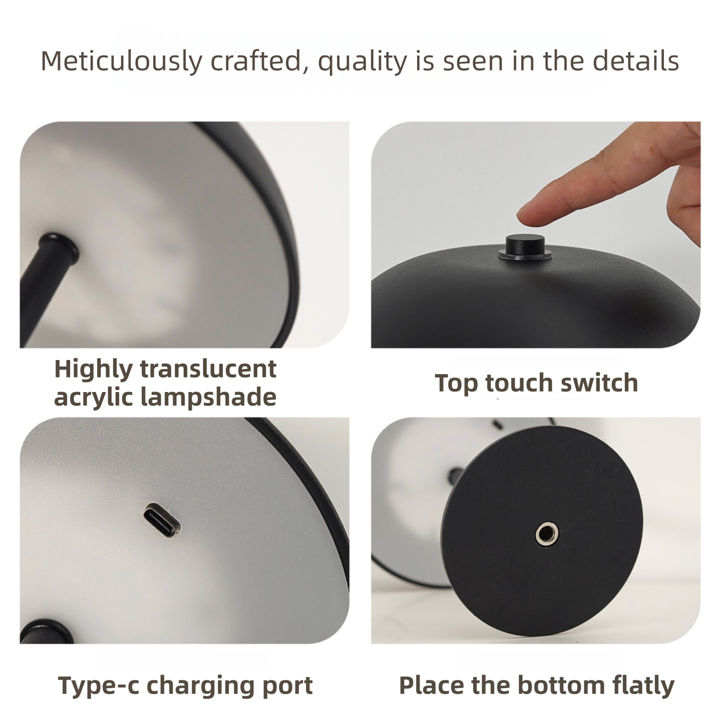 White Metal Mushroom Table Lamp with Top Touch Control view 4