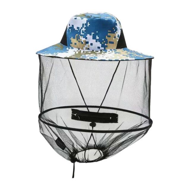 Camouflage-1 Foldable Mosquito Net Fishing Hat with Storage Bag - Wide Brim