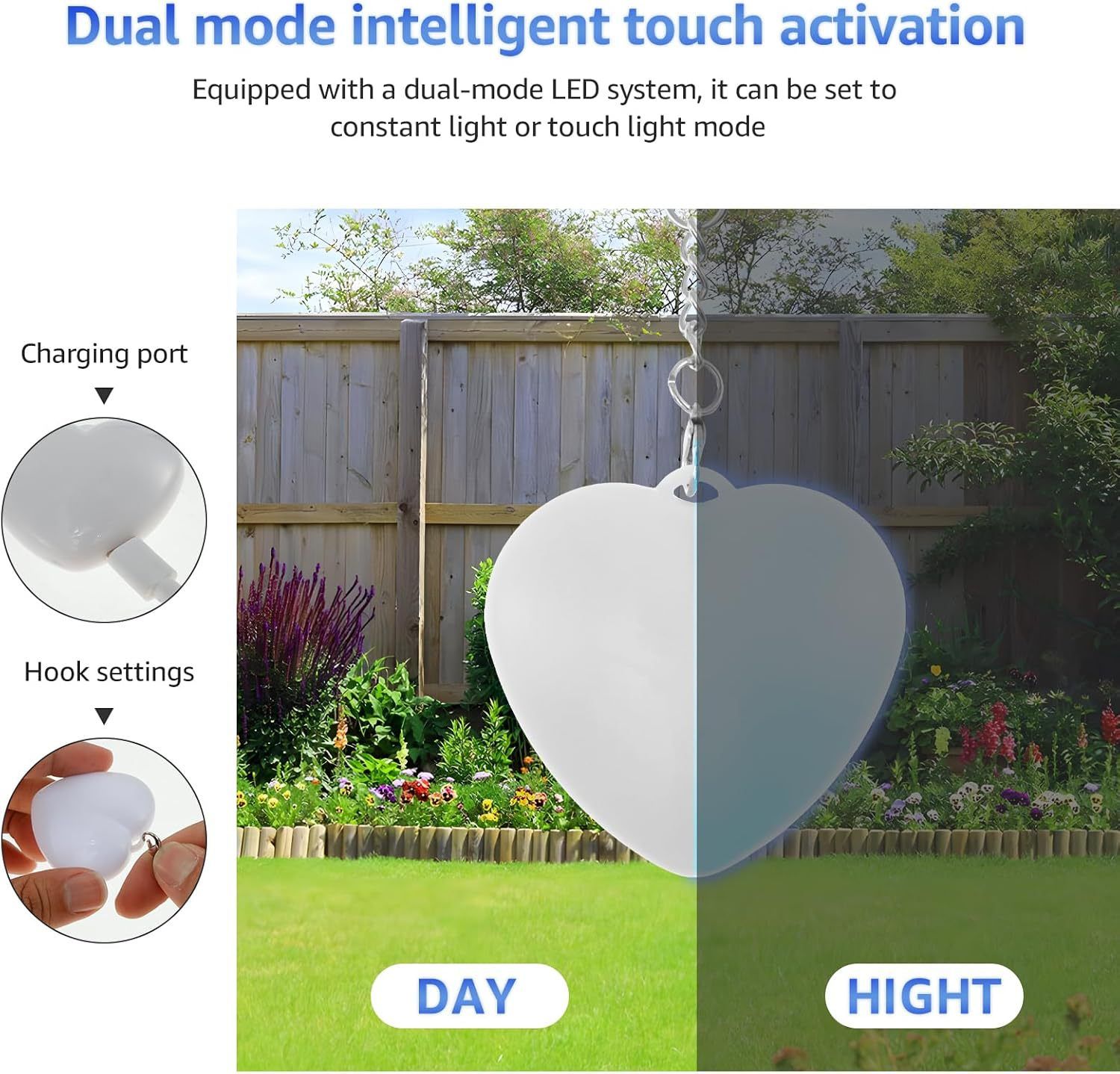2 Pack Heart Shape Touch Night Light Keychain - Mini White Light Bag Charms view 4