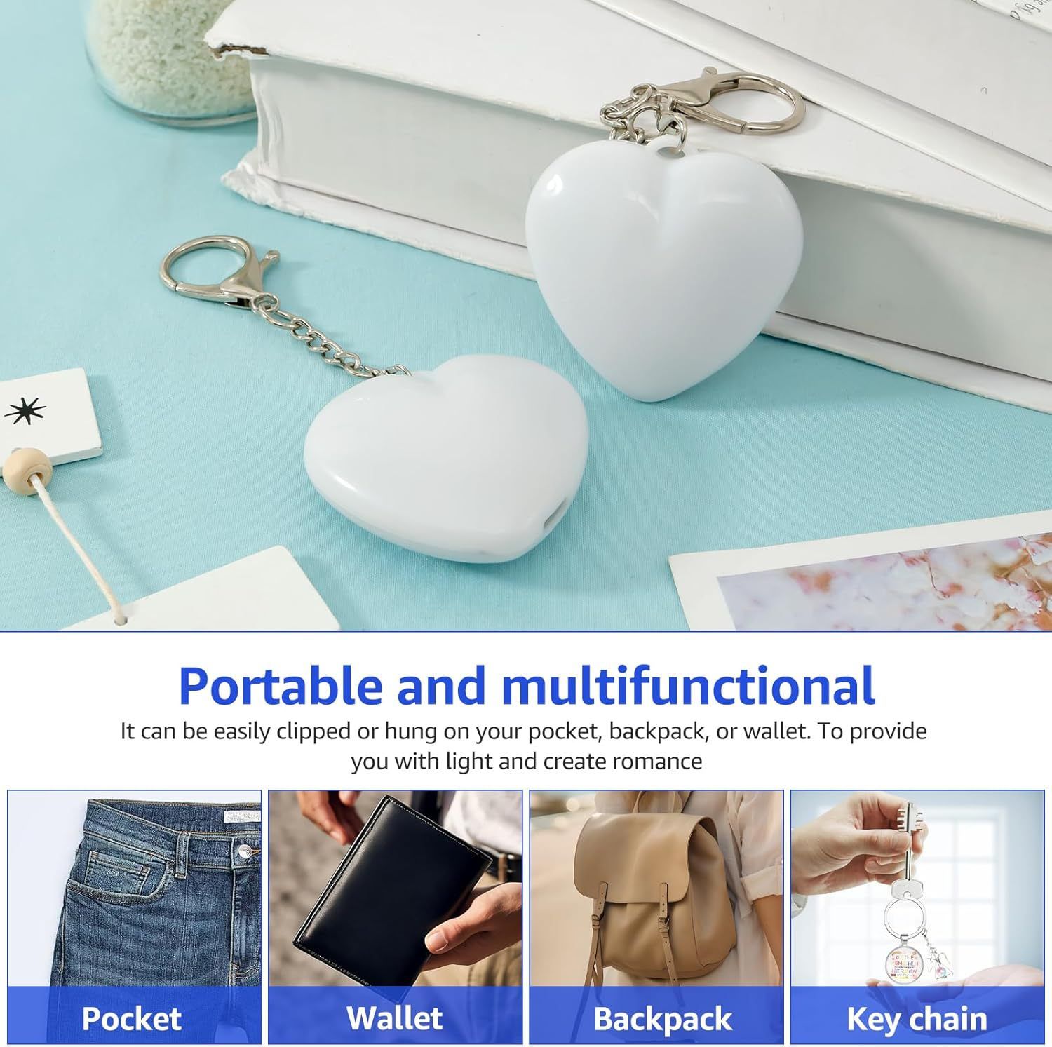 2 Pack Heart Shape Touch Night Light Keychain - Mini White Light Bag Charms view 5