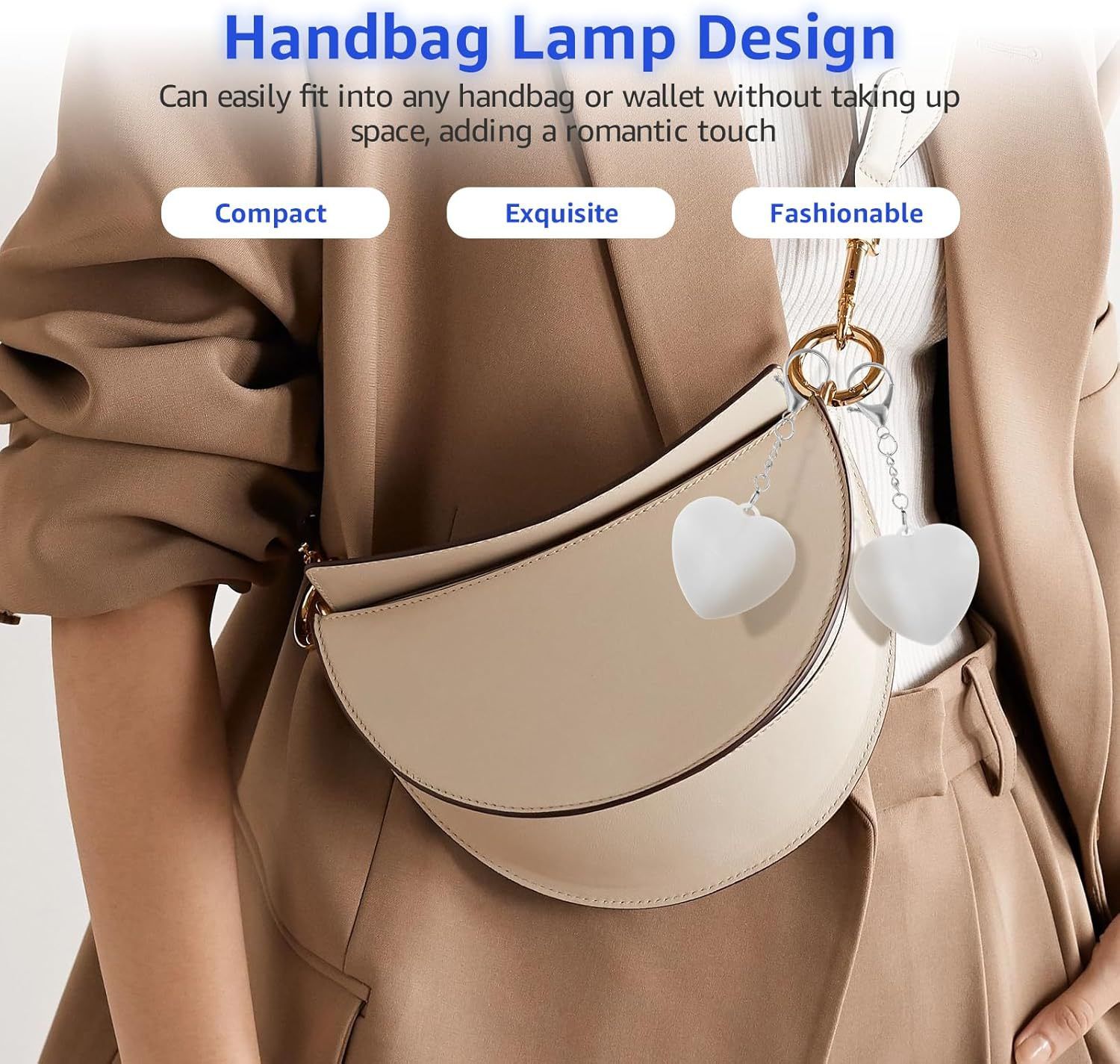 2 Pack Round Shape Touch Night Light Keychain - Mini White Light Bag Charms view 3