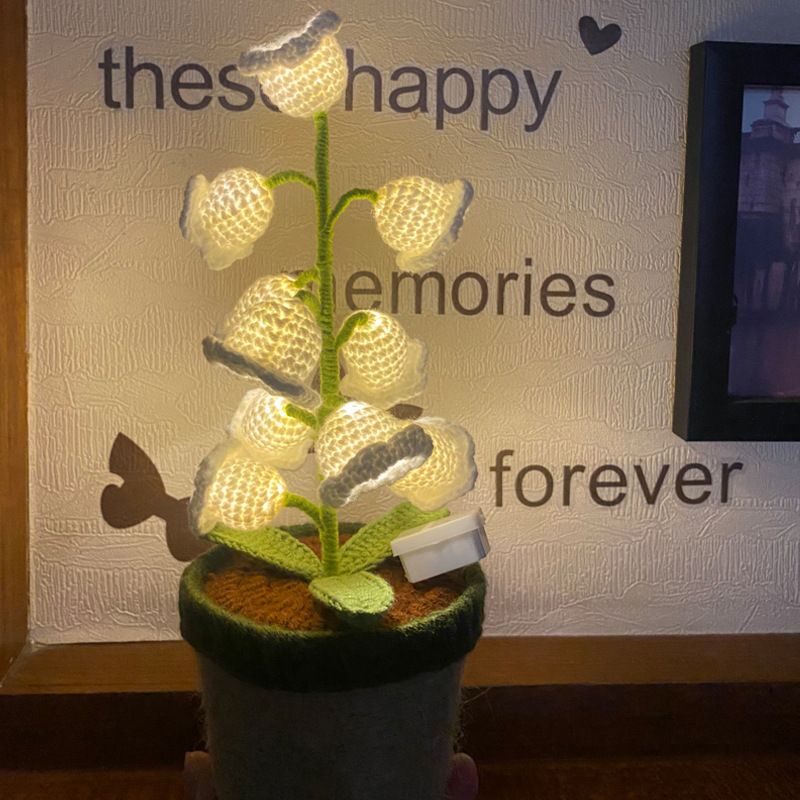 White Crochet Single Lily of the Valley Night Light - Handmade Cotton Yarn LED view 2