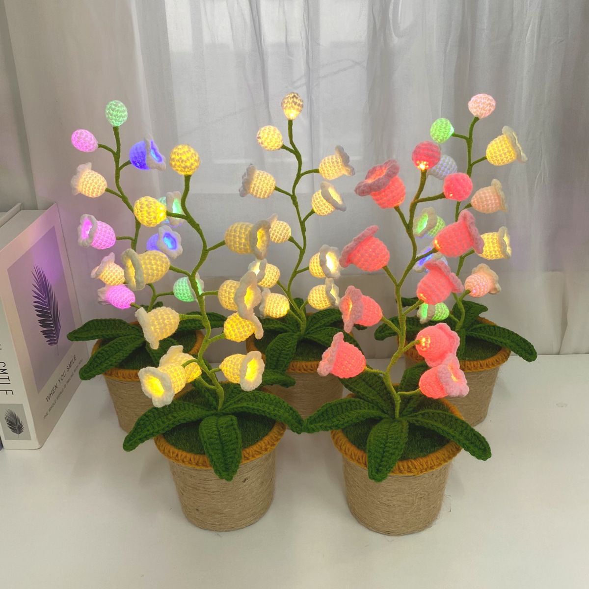 White Crochet Single Lily of the Valley Night Light - Handmade Cotton Yarn LED view 5